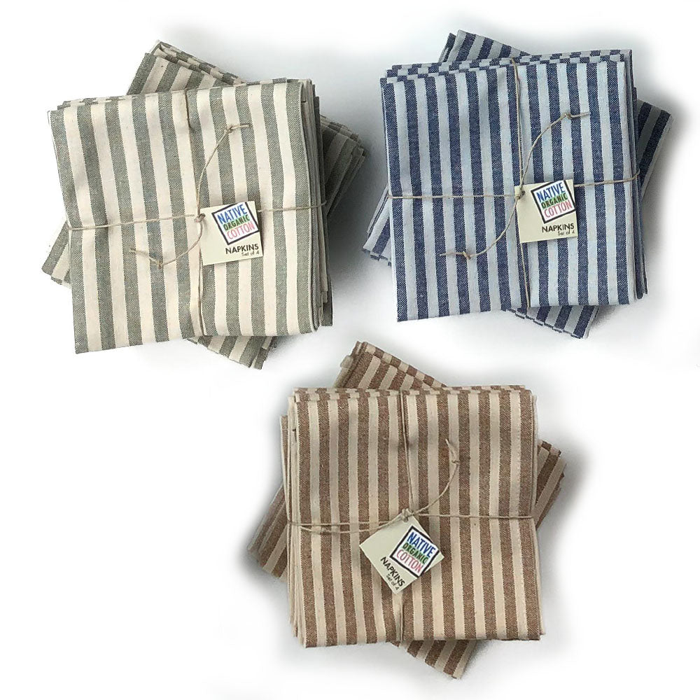 French Striped Organic Cotton Napkins - Set of 4